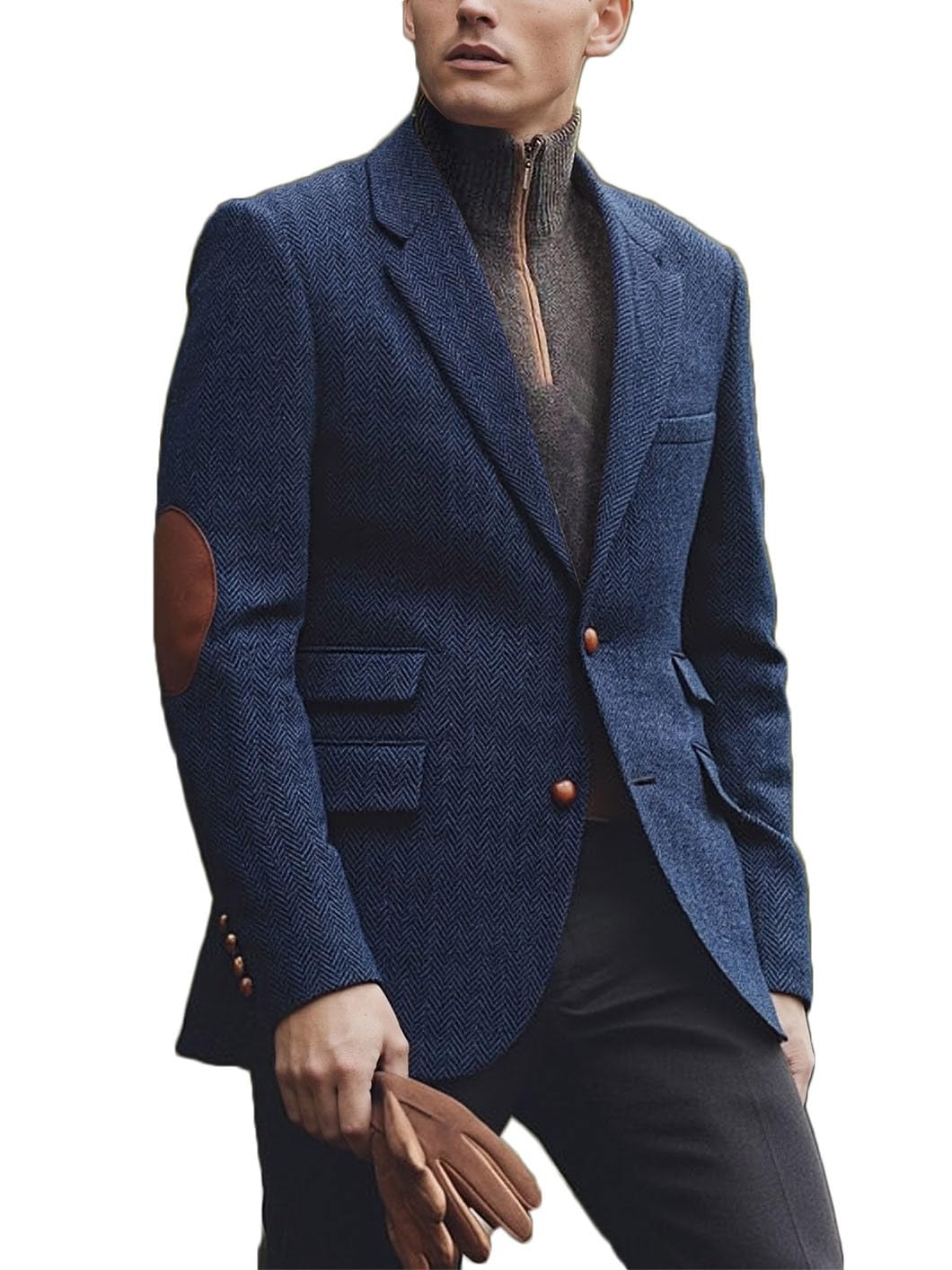 Men's Tweed Jacket Sports Blazer Herringbone Notched Lapel Wool Blend Vintage British Norfolk Jacket Patch on Elbow