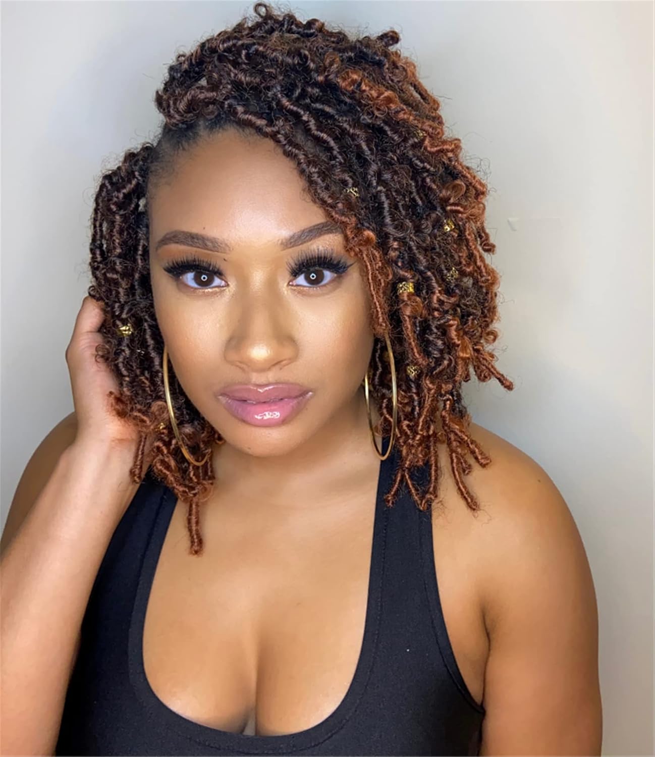 ToyoTress Butterfly Locs Crochet Hair - 10 inch 8 Pcs Ombre Orange Faux Locs Pre-twisted Distressed Crochet Braids Pre-looped Synthetic Braiding Hair Extensions (10 Inch, T350-8P)