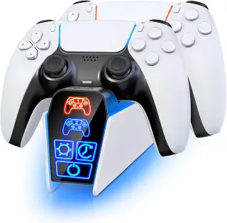 Fencatifiall PS5 コントローラー充電ステーション（DualSense コントローラー＆Edge コントローラー対応）、タイマー機能とスマートタッチコントロールを搭載した PlayStation 5 アクセサリー用充電ステーション [並行輸入品]