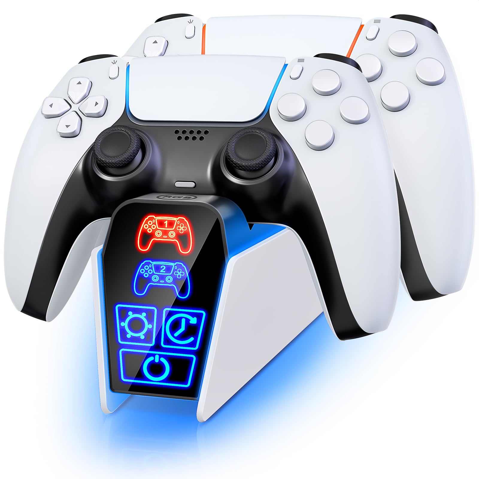FenolicalPS5 Charging Station, PS5 Controller Charging Dock with Timer Function and Smart Touch Control, Fast Charging PS5 Controller Charger Station with Type-C Cable, PS5 Accessories for Gamer