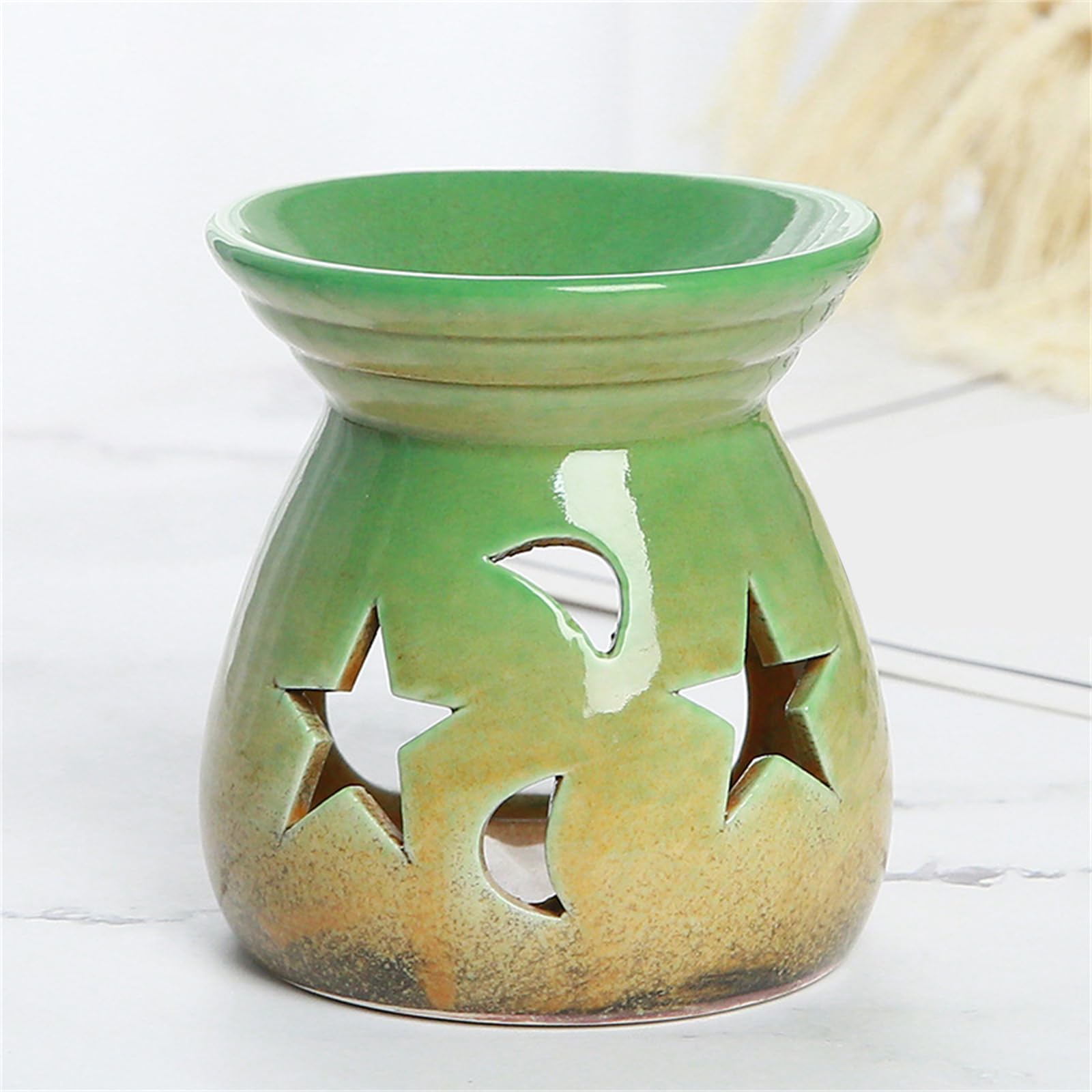 kominek do aromaterapii, Motywy gwiazd i księżyca do tworzenia spokojnej atmosfery w domach. Ręcznie robione ceramiczne pojemniki(Black)