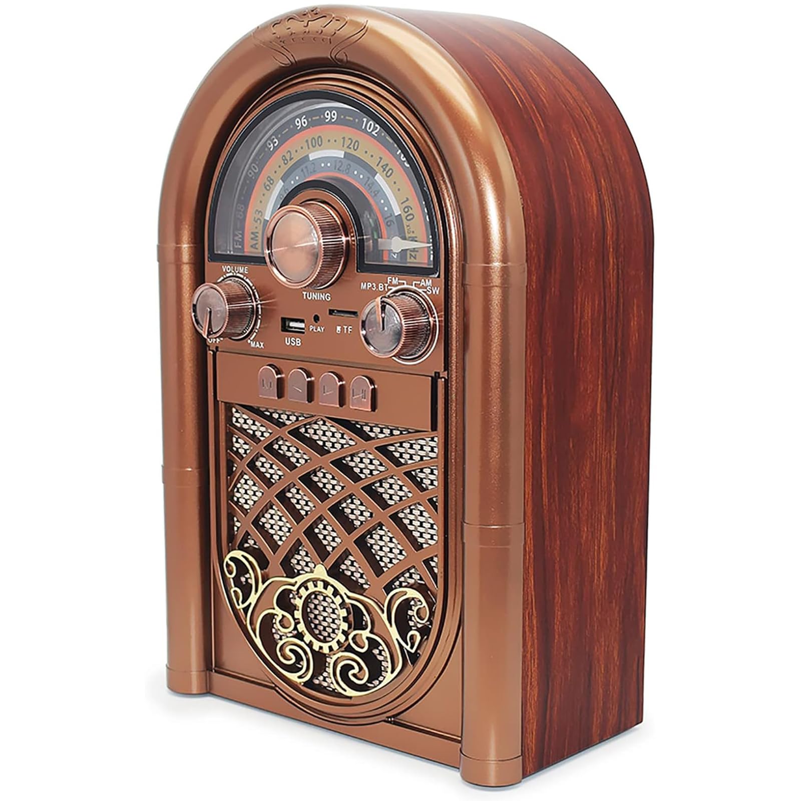 Radio Rétro Portable À Ondes Courtes, Radio Vintage avec Haut-Parleur Bluetooth Et Lecteur De Carte TF, Boîtier Imitation Bois, pour La Maison, Les Amis Ou La Cuisine en Extérieur