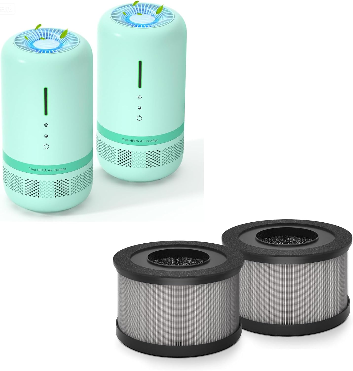 Air Purifiers for Home,HEPA Small Air Purifier for Room up to 960ft² green 2pcs with Air Filter Replacement Standard Version for VF04, H13 True HEPA Air Cleaner Filter, 2 Pack