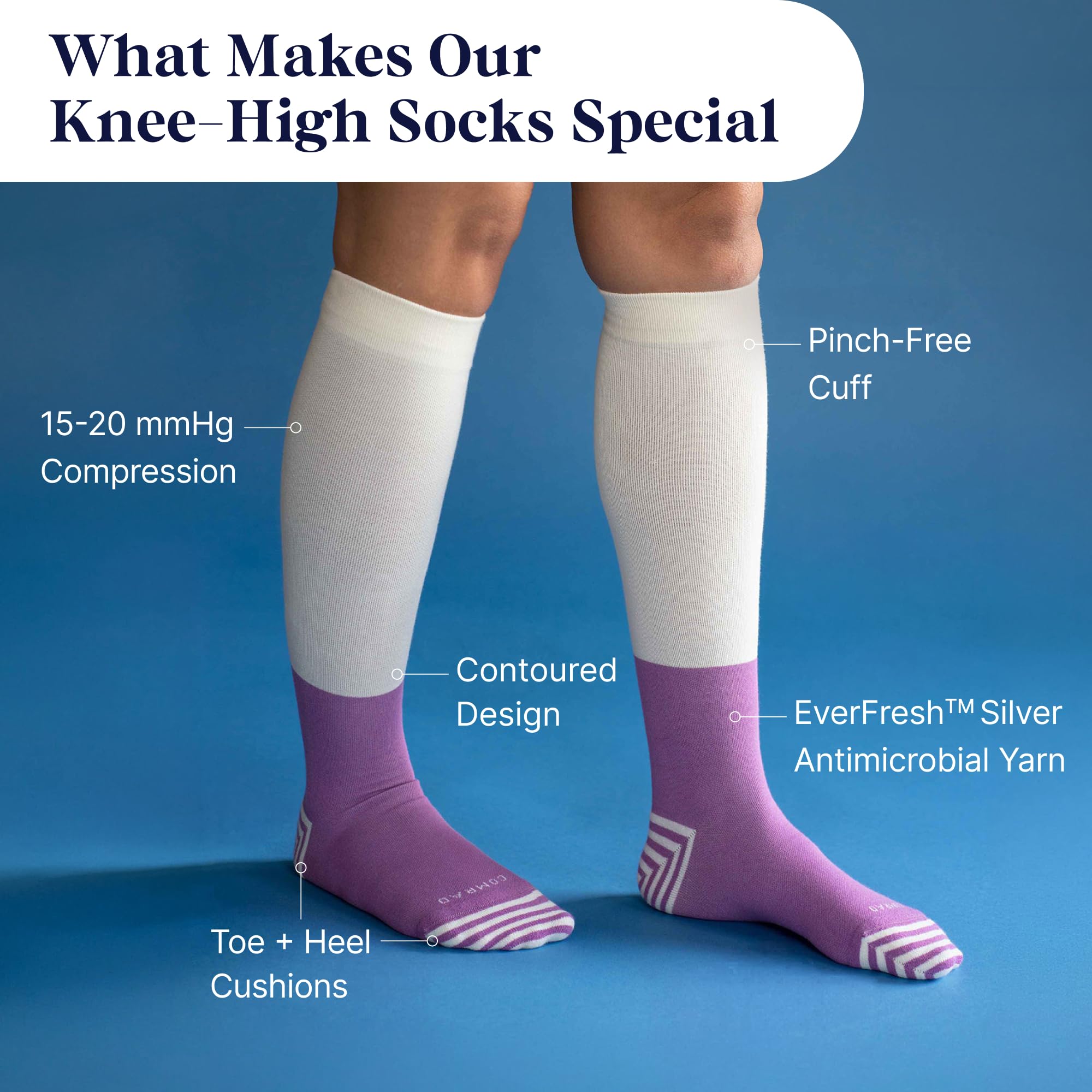 Comrad CloudCotton - Paquete de 3 calcetines altos hasta la rodilla, calcetines de compresión graduada de 15-20 mmHg, (gris/terracota/morera, mediano), calcetines de apoyo de algodón peinado para