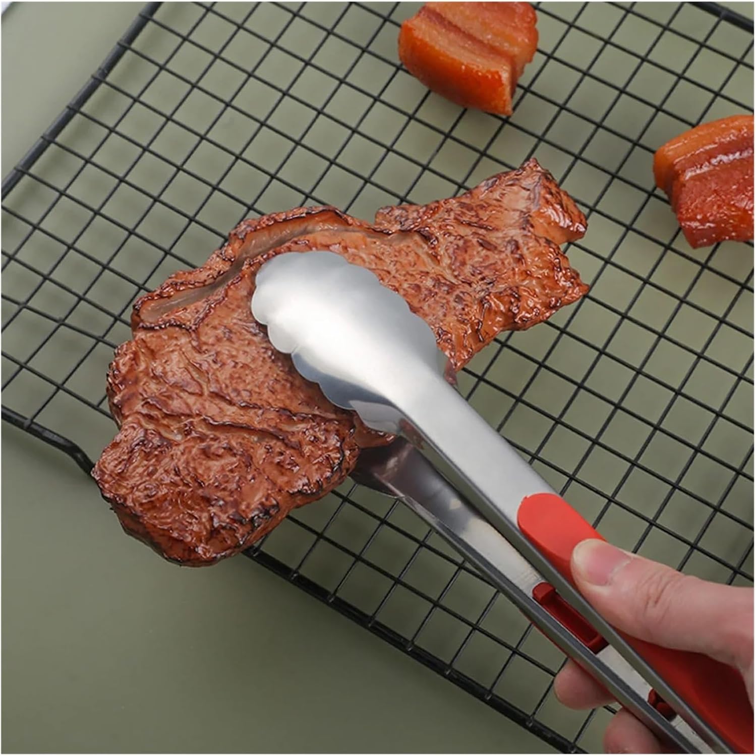 Non Slip Stainless Steel Barbecue Tongs Meat Salad Bread Clip Rack Buffet Cooking Tools(14 inches)