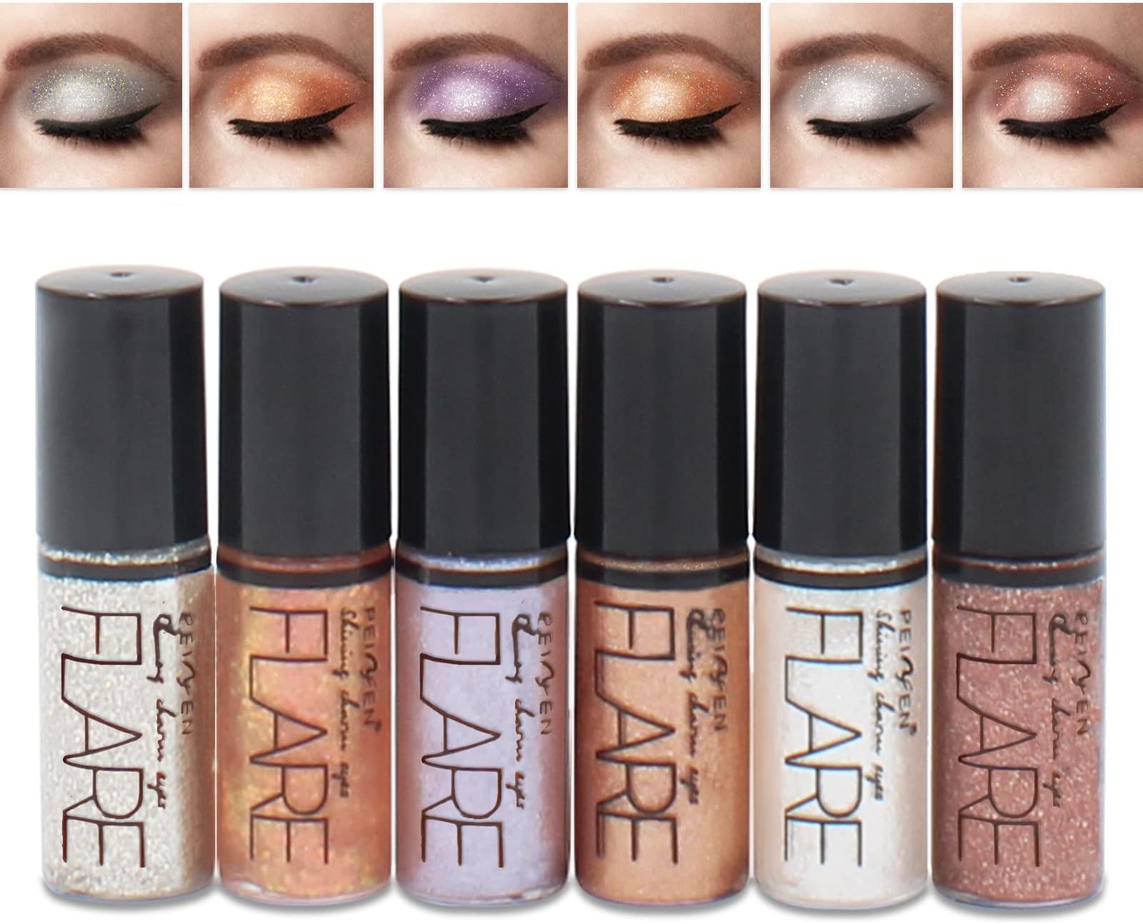 Liquid Glitter Eyeliner, Metallic Shimmer Glitter Eyeshadow, Long Lasting Waterproof Sparkling Eyeliner Eye Shadow（6 Colors）