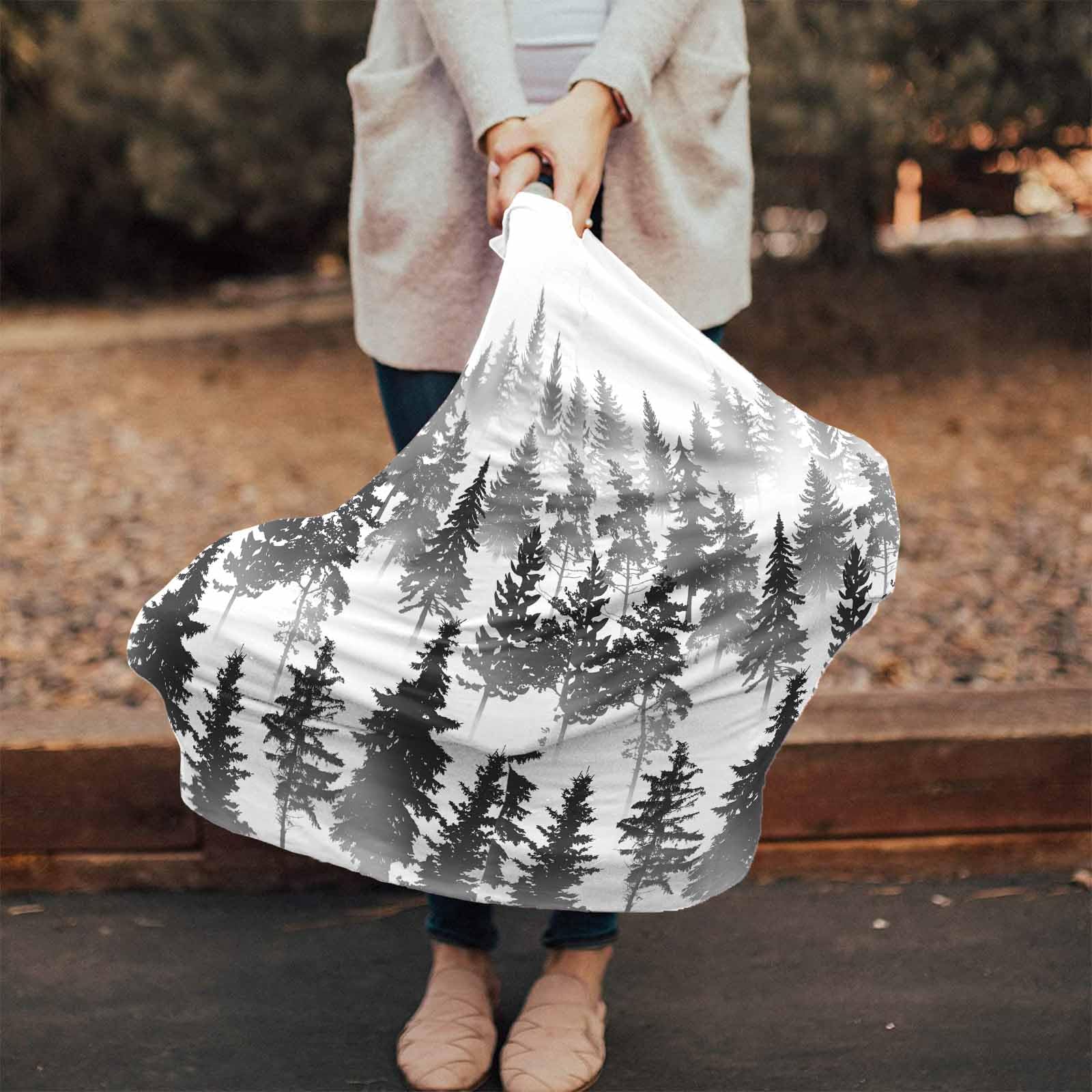 Nursing Cover for Breastfeeding Scarf, Forest Tree Silhouette Modern Style Baby Car Covers Super Soft Multi Use for Canopy Shopping Cart Cover Blanket Stroller Cover