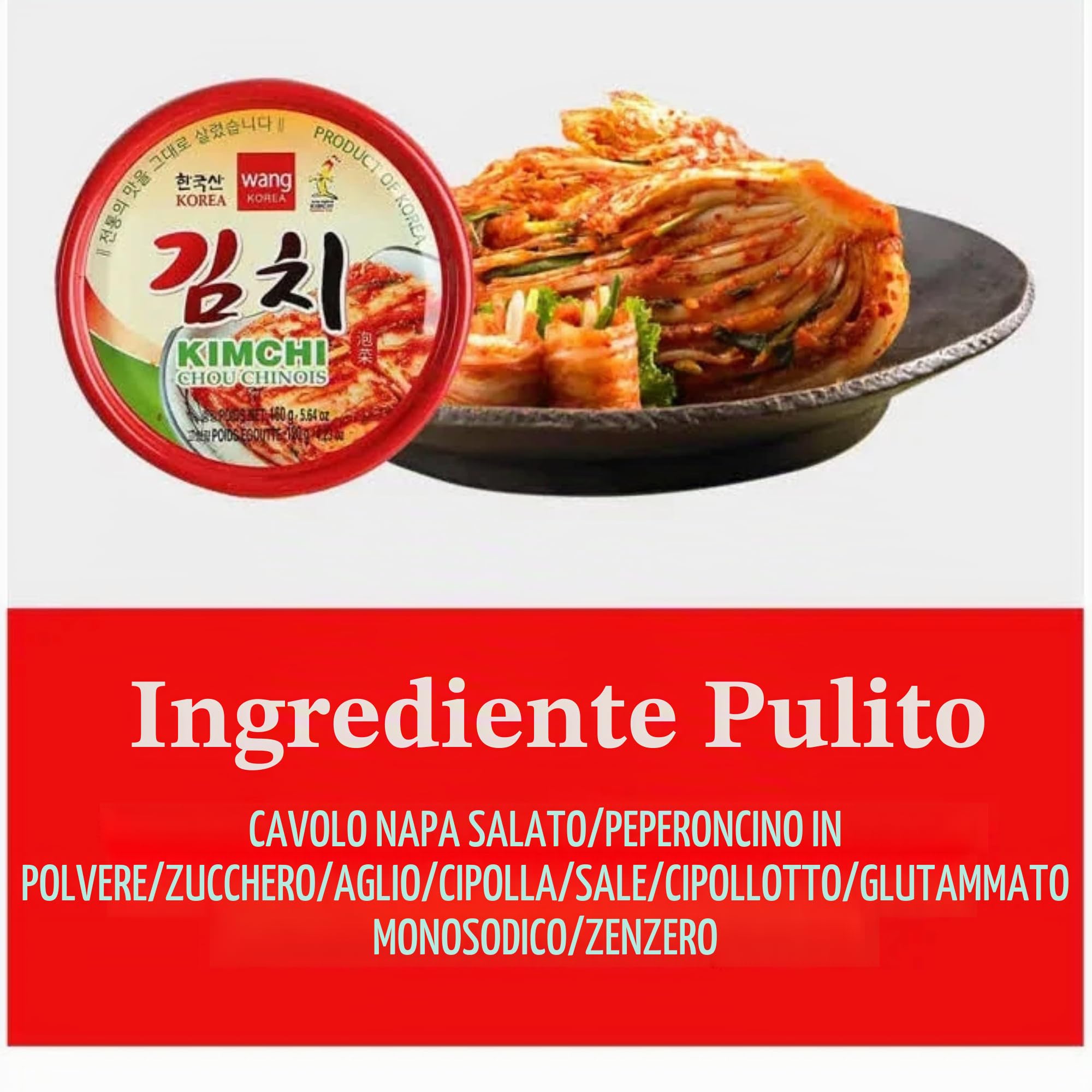 WANG Kimchi Coreano Fermentato 160g x 12 – Cavolo Cinese Piccante Tradizionale – Korean Food – Cucina Asiatica – Selezione Beebunch
