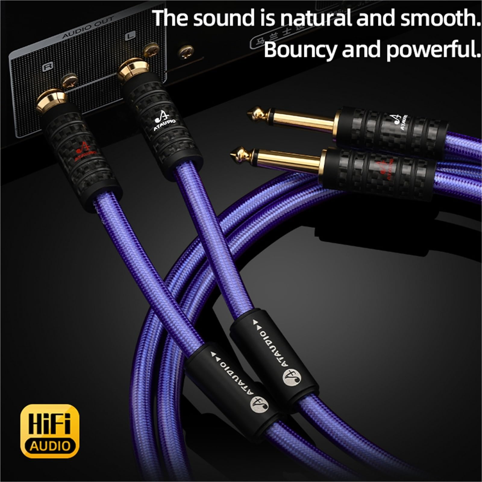 HiFi Dual 6,35 mm na Dual RCAA kabel audio, Hi-End, posrebrzany, 6,5 mm TS na RCAA do wzmacniacza, miksera, głośnika (2 m)