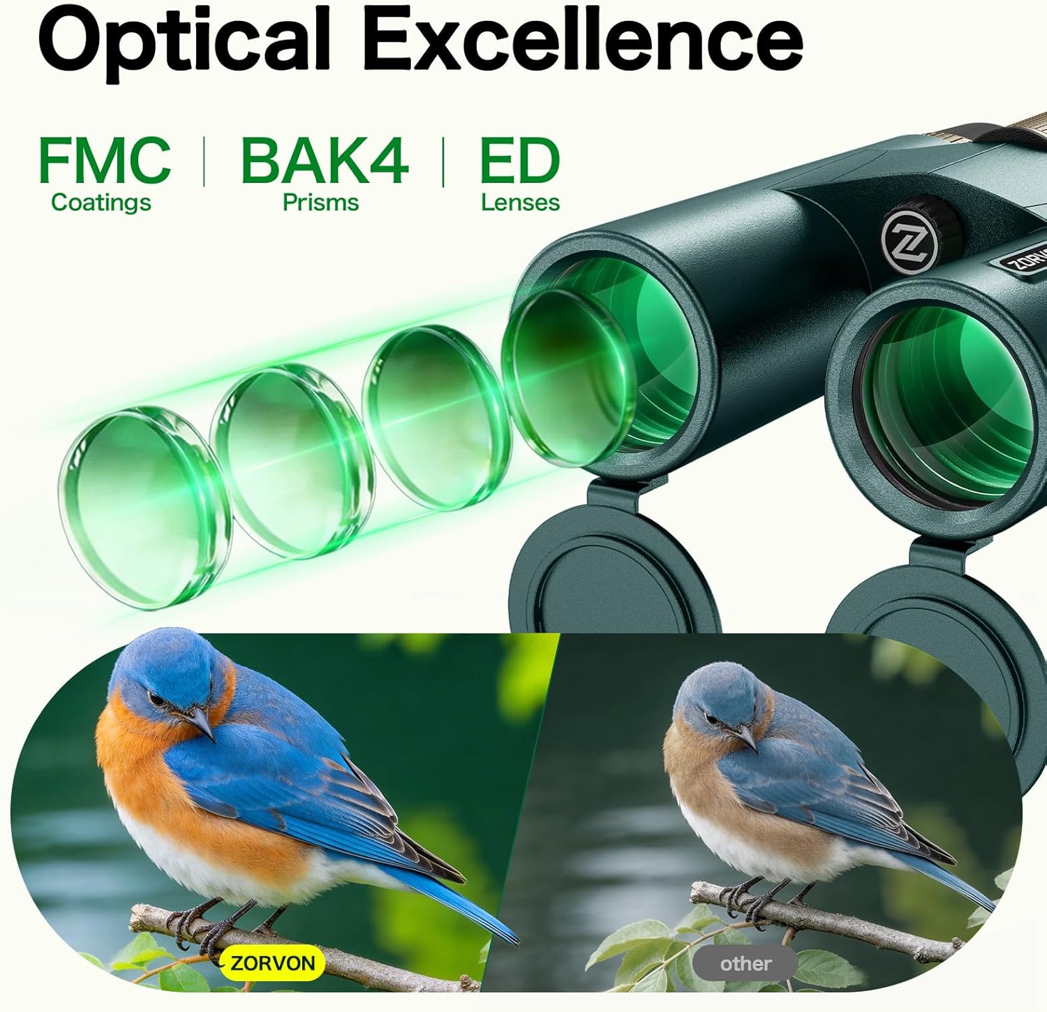 10x42 HD Binoculars for Adults, High Powered Binoculars with BAK4 Prism and Low Light Vision, Waterproof Binoculars with Large Eyepiece for Bird Watching, Hunting, Wildlife Viewing, Hiking, Travel