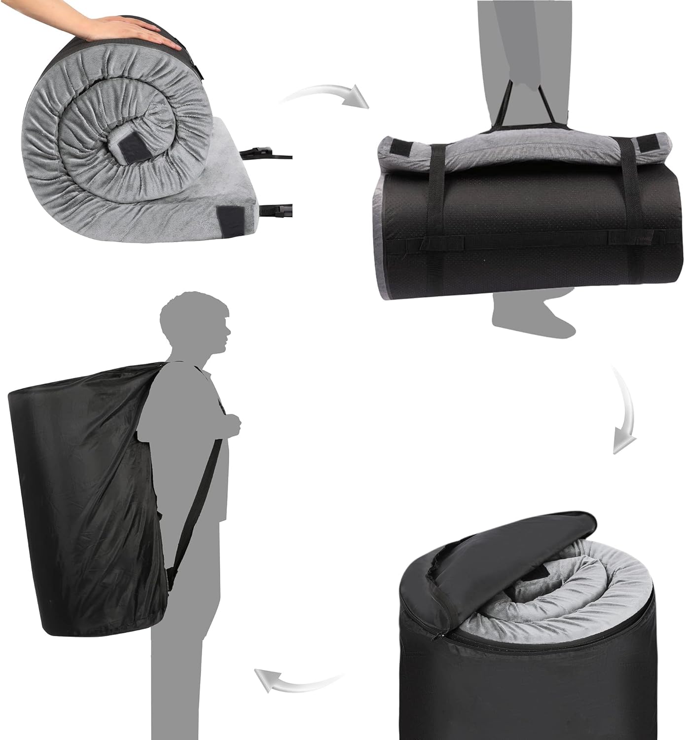 Betterhood Memory Foam Camping Mattress | Potable Backpacking Sleeping Pad W/Waterproof Cover & Carry Bag | Roll Up Cot Mattress for Floor, Travel,Camping | Kids, Single or Twin