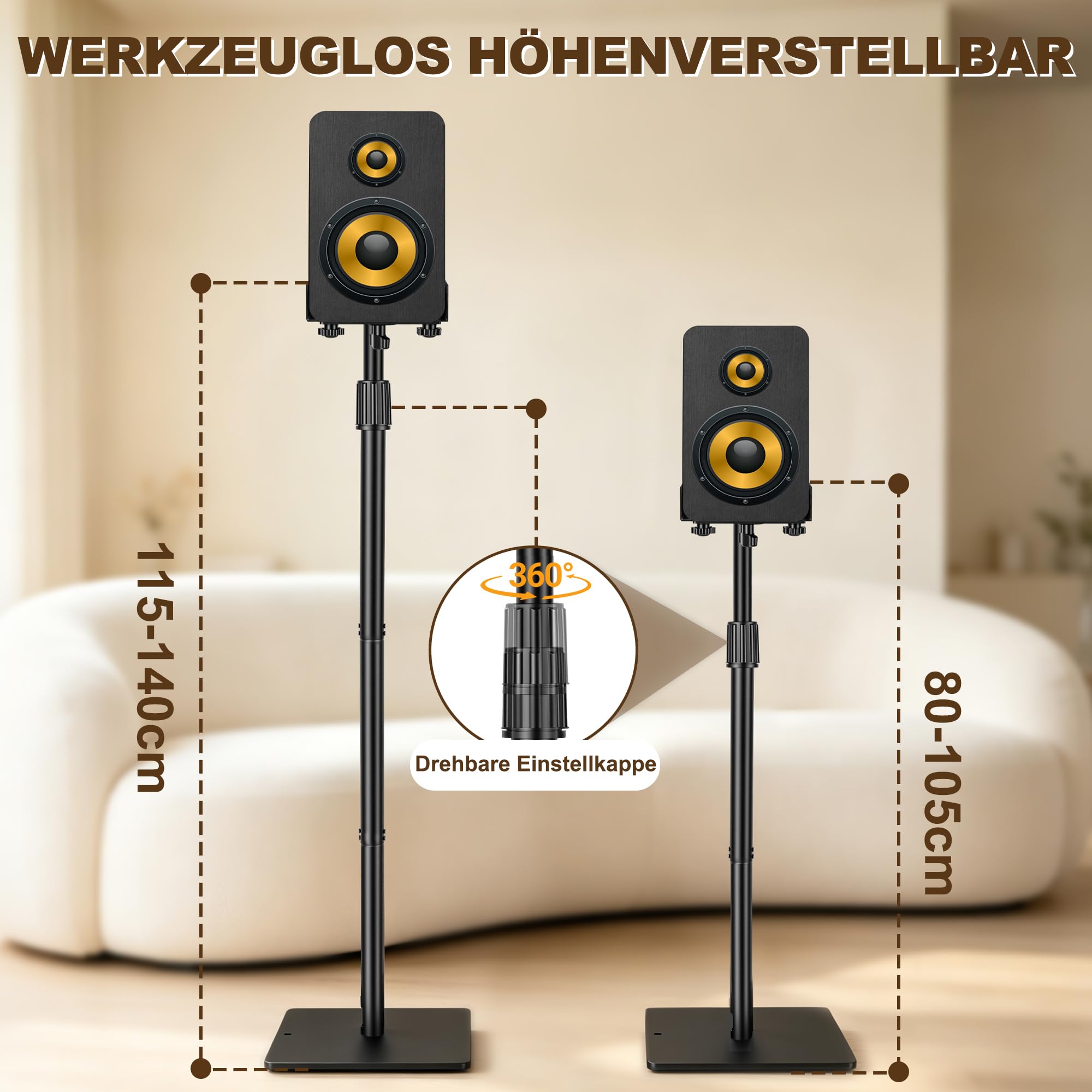2er-Pack Höhenverstellbare Lautsprecherständer Kompatibel mit 80 bis 105CM | Bodenlautsprecherständer Surround mit Kabelmanagement, Universeller Lautsprecherständer Kompatibel mit JBL Bose