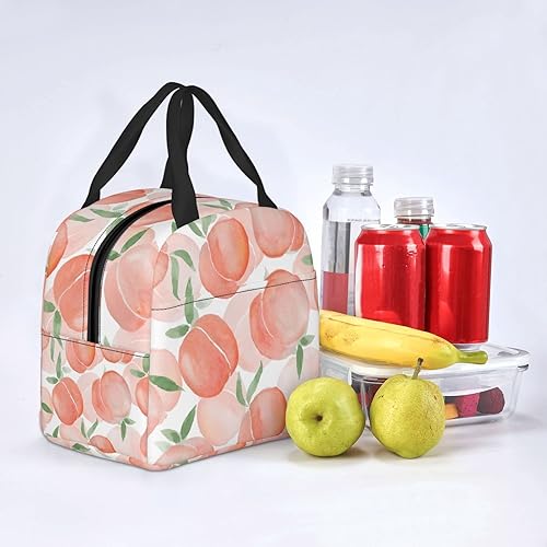 Miniatura 8 de VOOHDDY Bolsa de almuerzo con aislamiento de frutas de acuarela de melocotón rosa para mujeres, contenedor reutilizable impermeable, portátil,