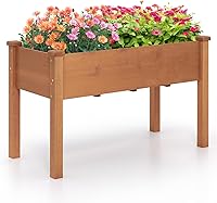 Vista 17 de Giantex Cama de Jardín Elevada, Soporte de Plantador de Madera, Kit de Caja de Cultivo de Jardín con Patas para Vegetales, Flores, Hierbas