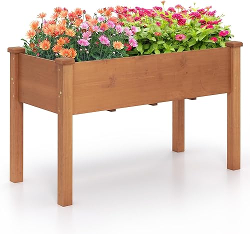 Miniatura 17 de Giantex Cama de Jardín Elevada, Soporte de Plantador de Madera, Kit de Caja de Cultivo de Jardín con Patas para Vegetales, Flores, Hierbas