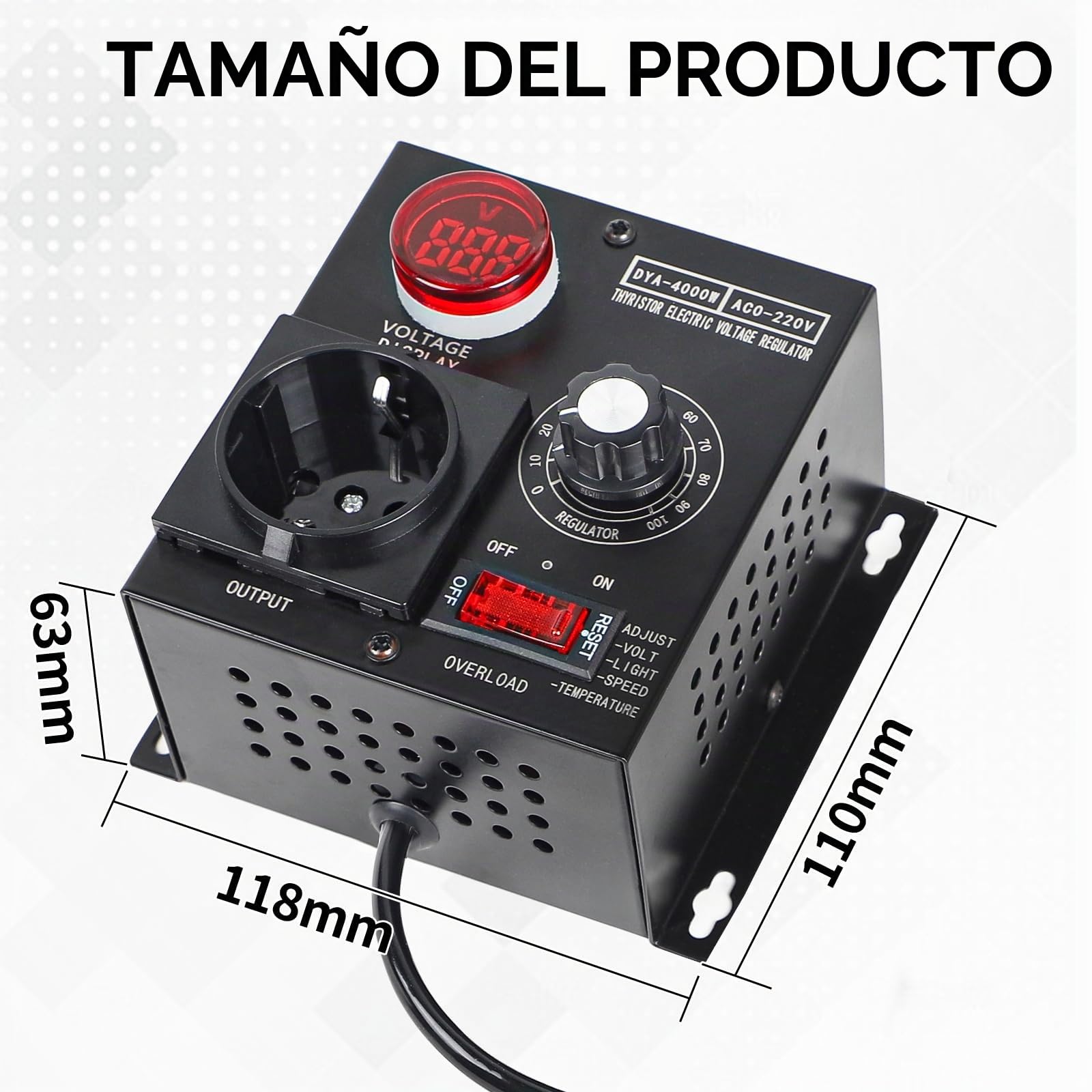 SWAWIS Regulador de Voltaje Regulador de Velocidad 220V AC 9A 4000W Regulador de Tensión para Control de Luz, Control de Temperatura, Control de Velocidad