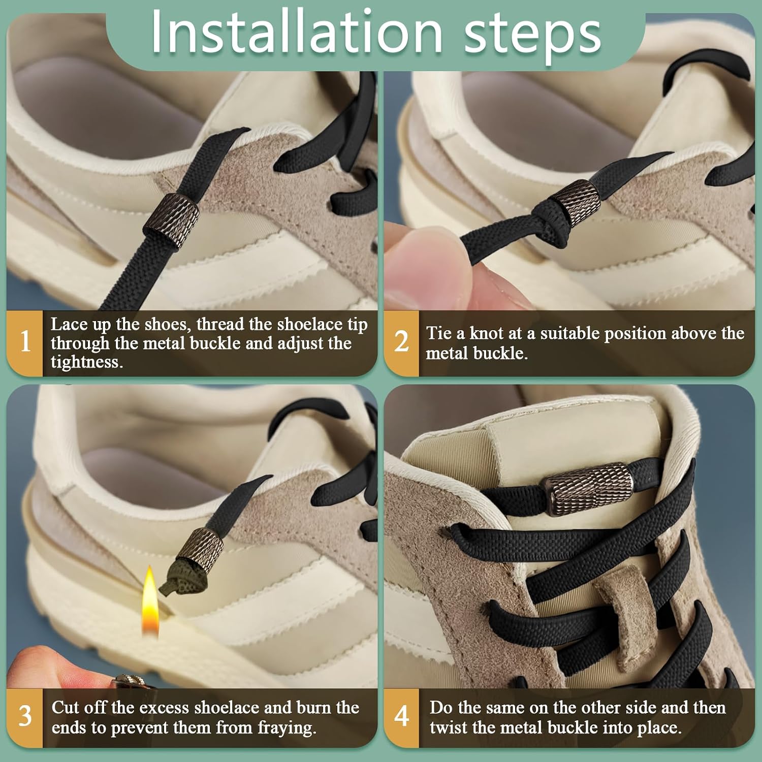 6/25" Flat Shoelaces with Buckle Lock, 100cm/39inches Stretch Tieless Shoe laces for Various Shoes and All Ages