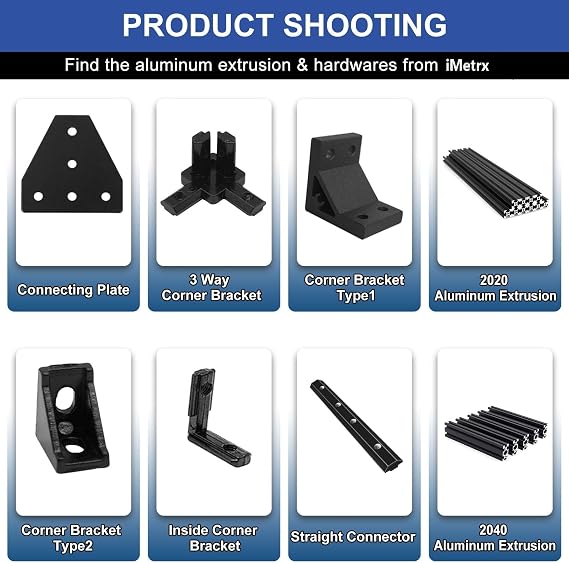 Black 26pcs 2020 Extrusion Connector Bracket Joint Extruded Aluminum Hardware T-Slot Accessories V-Slot with Screws for 2020 Aluminum Profile 3D Printer Accessories