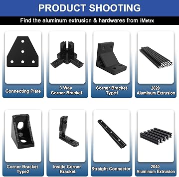 Black 26pcs 2020 Extrusion Connector Bracket Joint Extruded Aluminum Hardware T-Slot Accessories V-Slot with Screws for 2020 Aluminum Profile 3D Printer Accessories