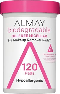 Almay Biodegradable Micellar Eye Makeup Remover Pads - Gentle, Hypoallergenic, Fragrance-Free for Sensitive Eyes, 120 Count