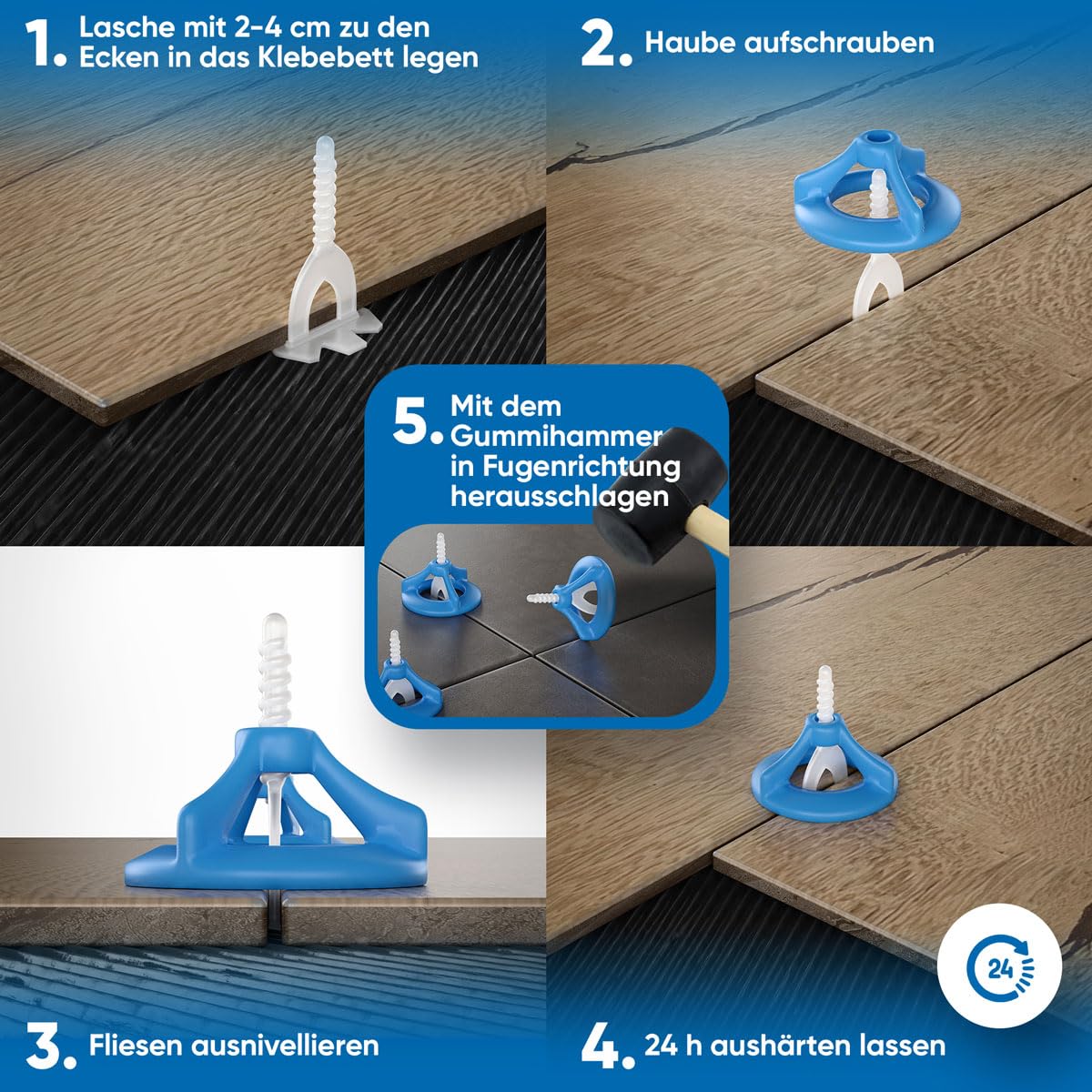 BH BAUHANDEL24 Fliesen- Nivelliersystem, Verlegehilfe Fliesenkeile Fugenkreuze - Set S, 2mm