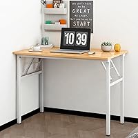 Vista 2 de Need Folding Desk for Home Office 39-3/8 inch Length Modern Folding Table Computer Desk No Install Needed Teak Color Desktop White Frame AC5BW(100 *