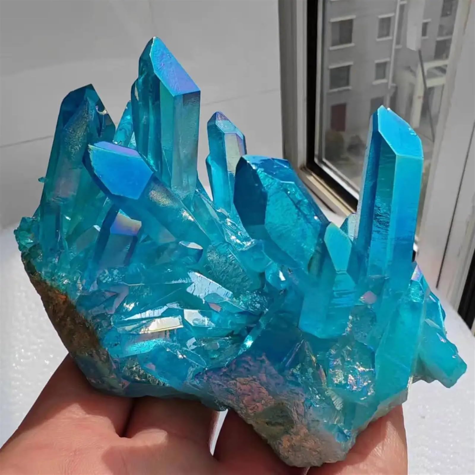KJEBVHIRS Stone Sky Blue Flame Quartz Crystal Ring Cluster Aquarium Wedding Decor(160-200g)