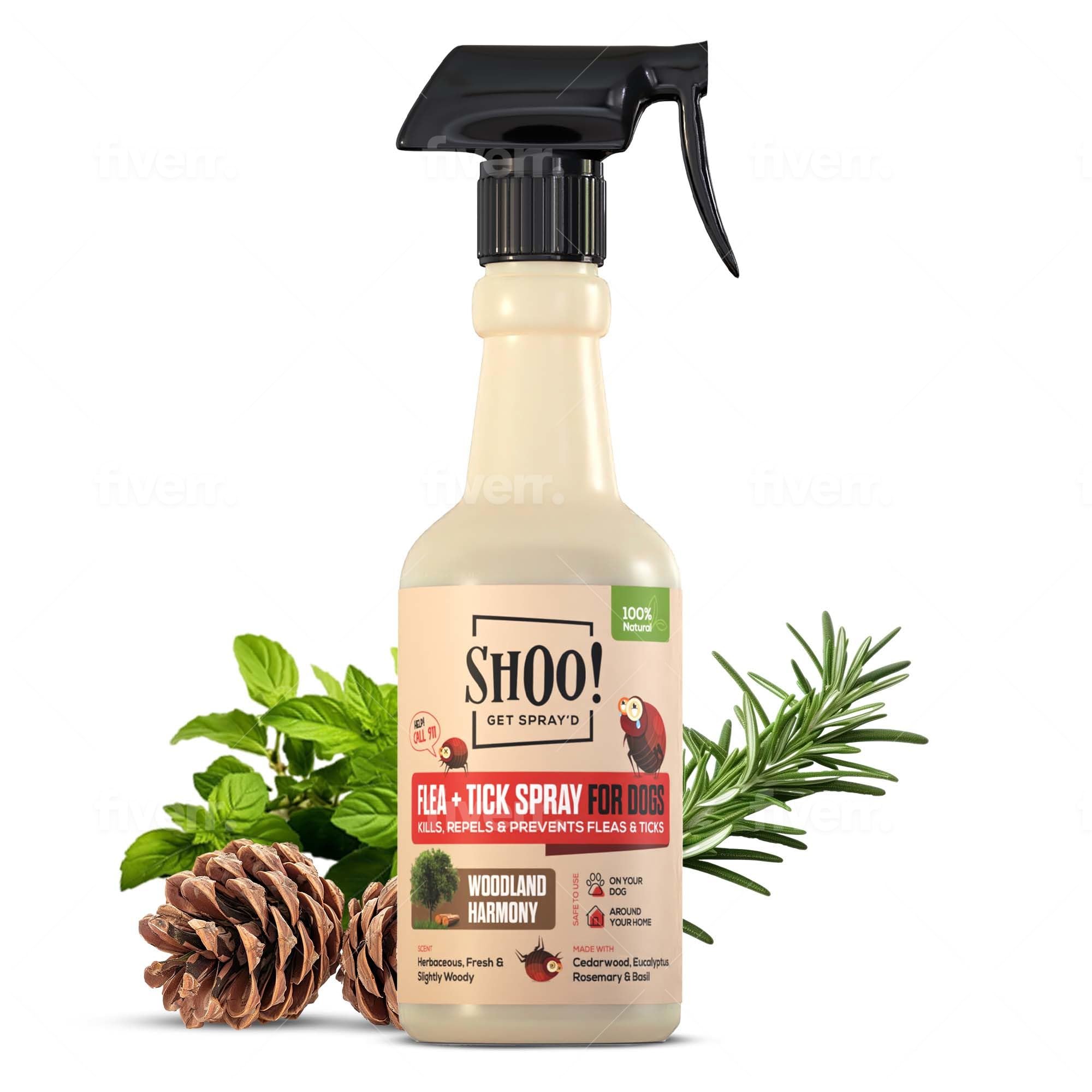 Shoo! Flea & Tick Spray for Dogs and Home | Plant Based, Natural Oils, Chemical Free Formula | Kills, Repels, Prevents | 16 oz (Woodland Harmony)