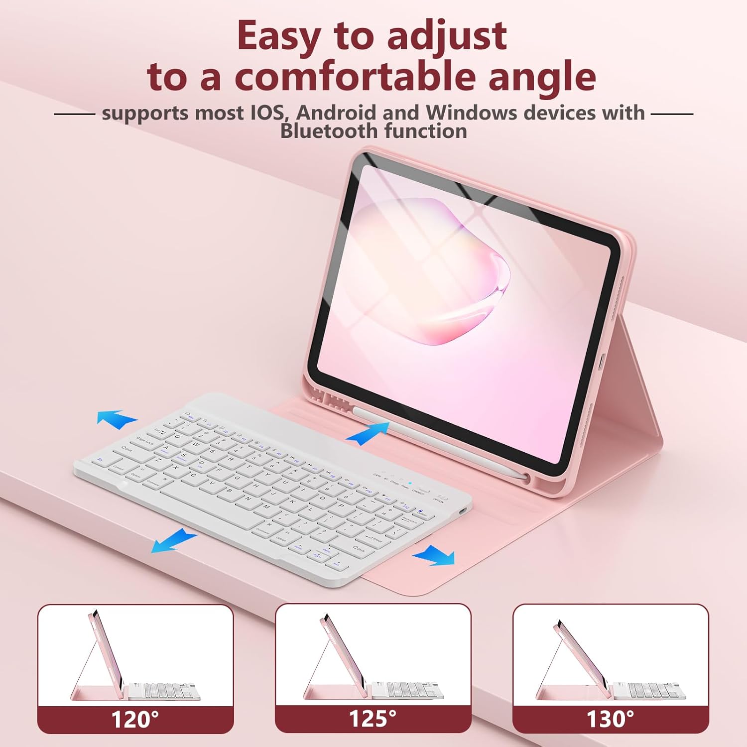 BQSS for iPad Air 11 Inch Case with Keyboard M4/M3/M2 (2026/2025/2024), Keyboard Case for iPad Air 10.9 Inch 5th/4th Generation (2022/2020) Detachable for iPad Pro 1st Case with Pencil Holder Pink