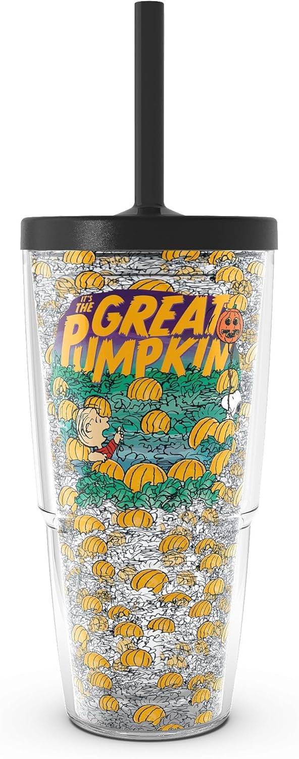 Tervis Peanuts - Great Pumpkin Made in USA Double Walled Insulated Tumbler Travel Cup Keeps Drinks Cold & Hot, 24oz with Straw Lid, Classic