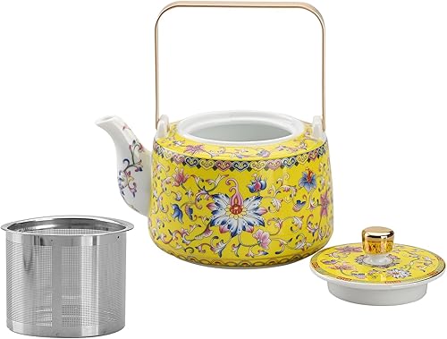 Miniatura 16 de Tetera con infusor Tetera de cerámica con volante extraíble de acero inoxidable para té suelto 15.80 oz/15.2 fl oz (1-2 tazas) Teteras para té, Rosa
