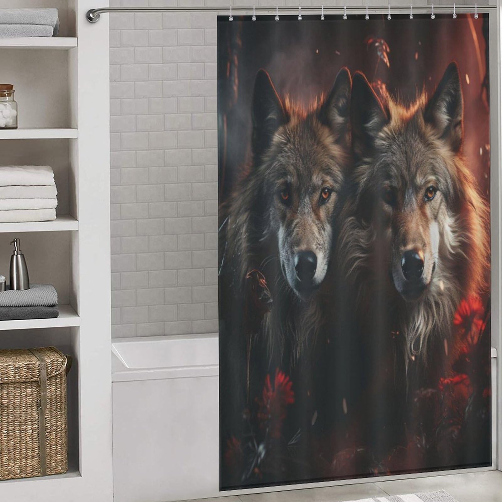 Rideau de douche loup anti-moisissure en tissu lavable 140x183 cm