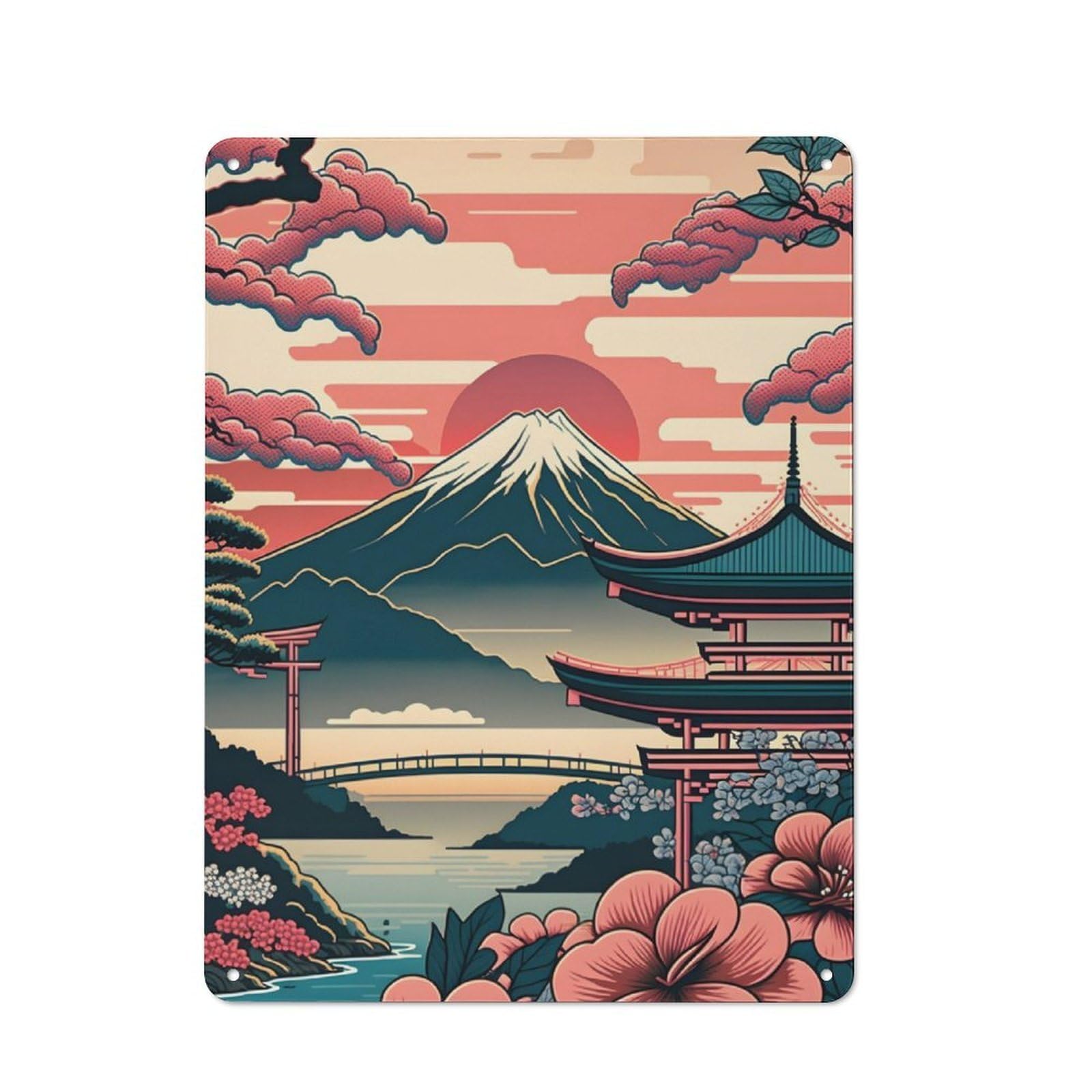 Junmoney Mount Fuji Retro Painting For Garden Room Or Summerhouse, Vintage Tin Sign 40X30cm, A Metal Wall Feature For Garden Rooms And Summerhouses