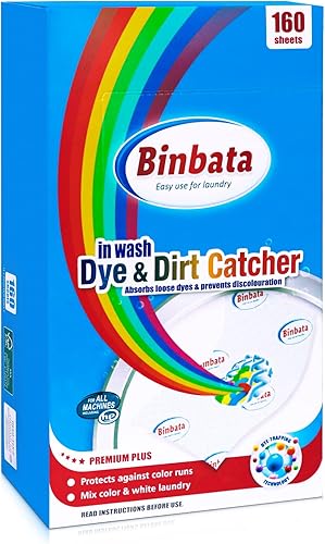 Binbata Color Grasper para lavandería, 160 unidades, sin fragancia, atrapador de tinte esencial para uso doméstico, hojas de agarre de tinte para
