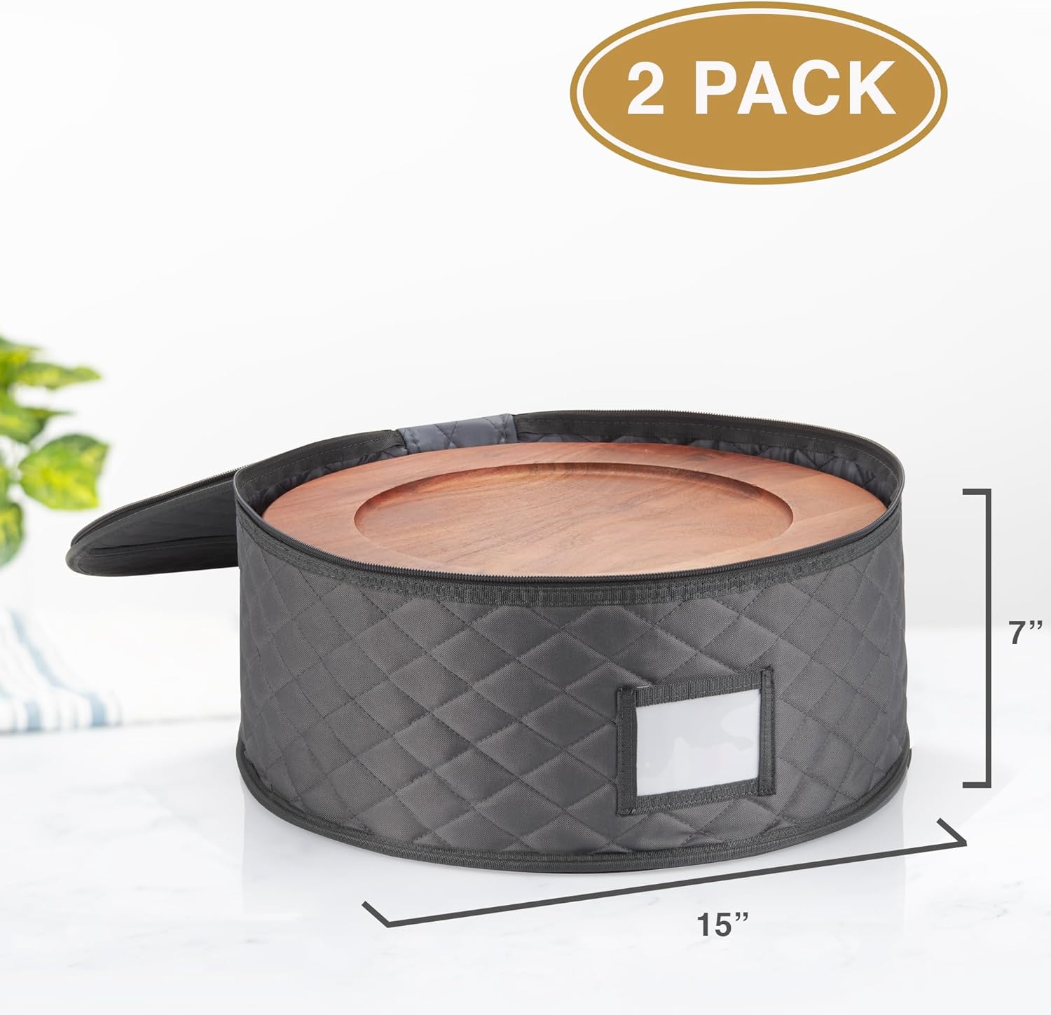 2 Pack China Storage Containers for Charger Plates - 15" W x 7" H - Includes 24 Felt Pads - Hard Top and Bottom - Great for Platters, Big Plates and Serving Dishes
