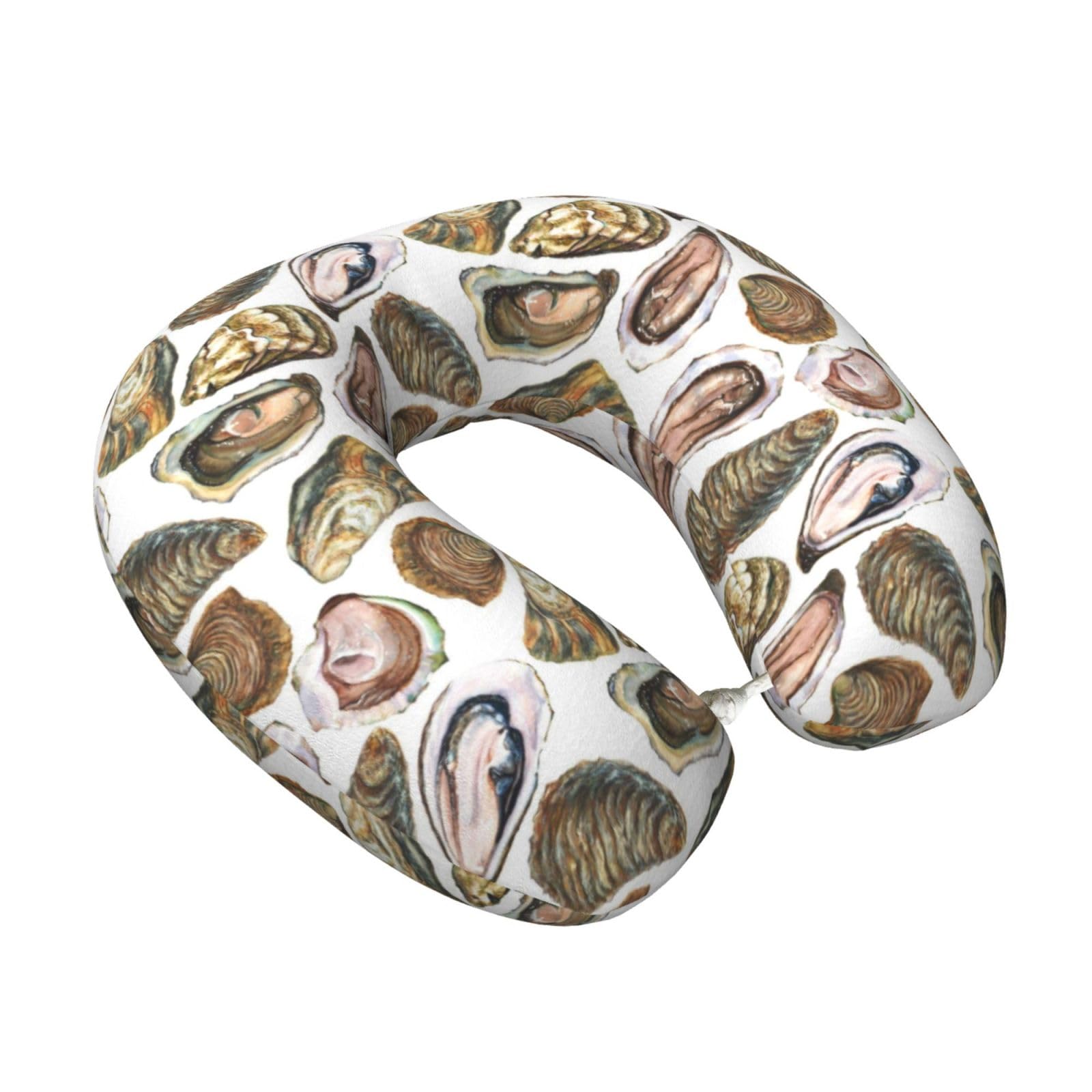 LKYMOH Watercolor Oysters Pattern, Travel Neck Pillow U-Shaped Memory Neck Support Soft Comfortable With Washable Cover For Airplane Car Traveling and Office