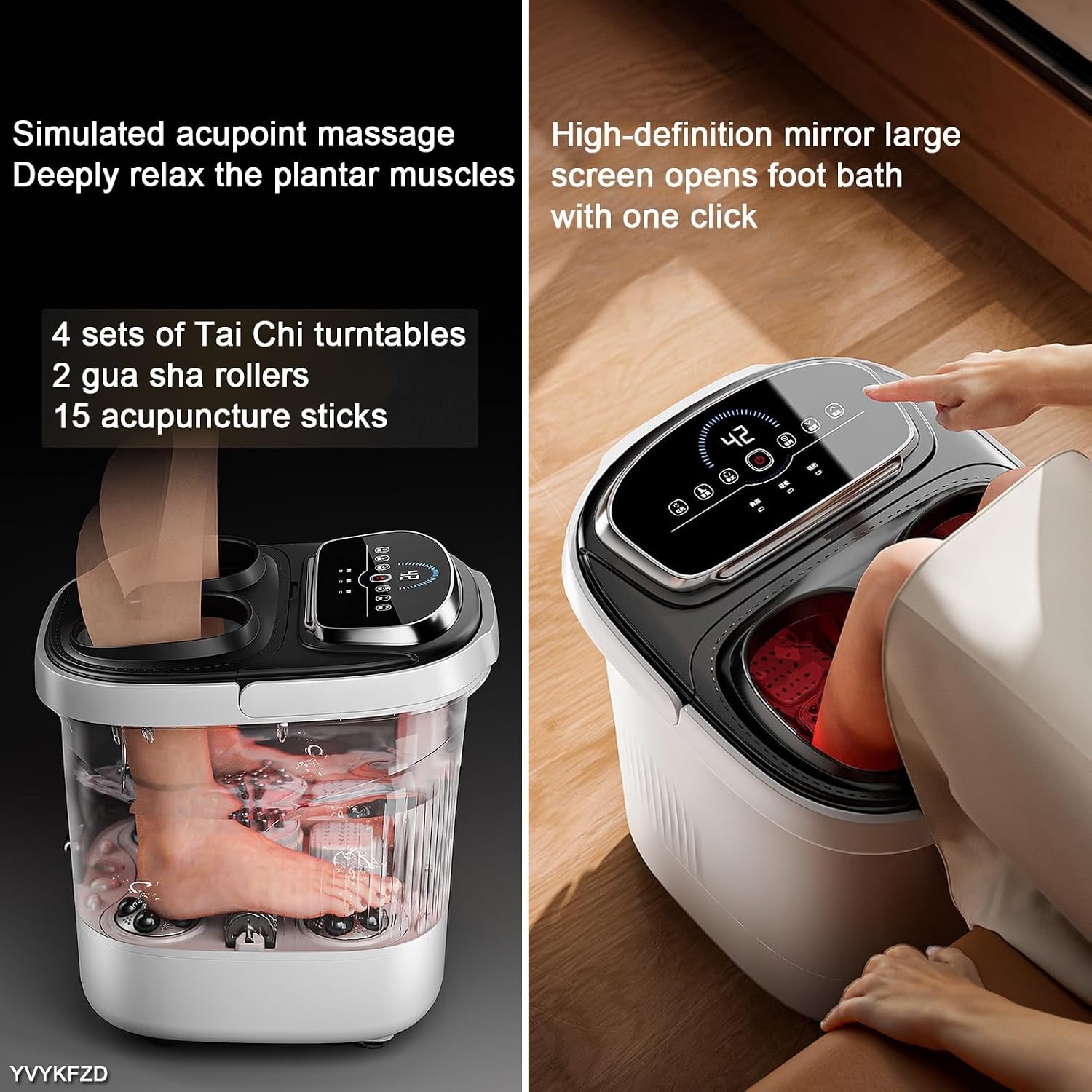 YVYKFZD Foot Spa Bath Massager, Portable Foot Bath Basin, Foot Soak Tub with Lid and Heating Function, for Tired Feet Stress Relief Home Use (Color : A)