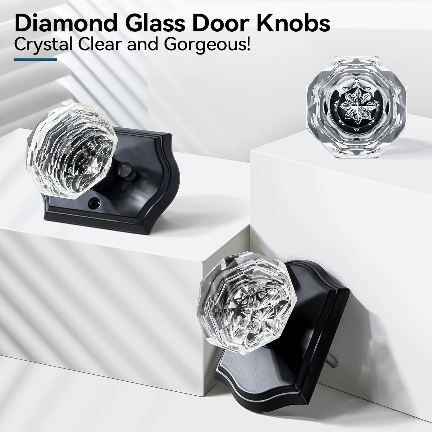 Crystal Door Knobs with Lock, Glass Door Knobs Interior for Privacy Use, Black Crystal Door Knobs for Bedroom Bathroom, Vintage Glass Crystal Door Knob