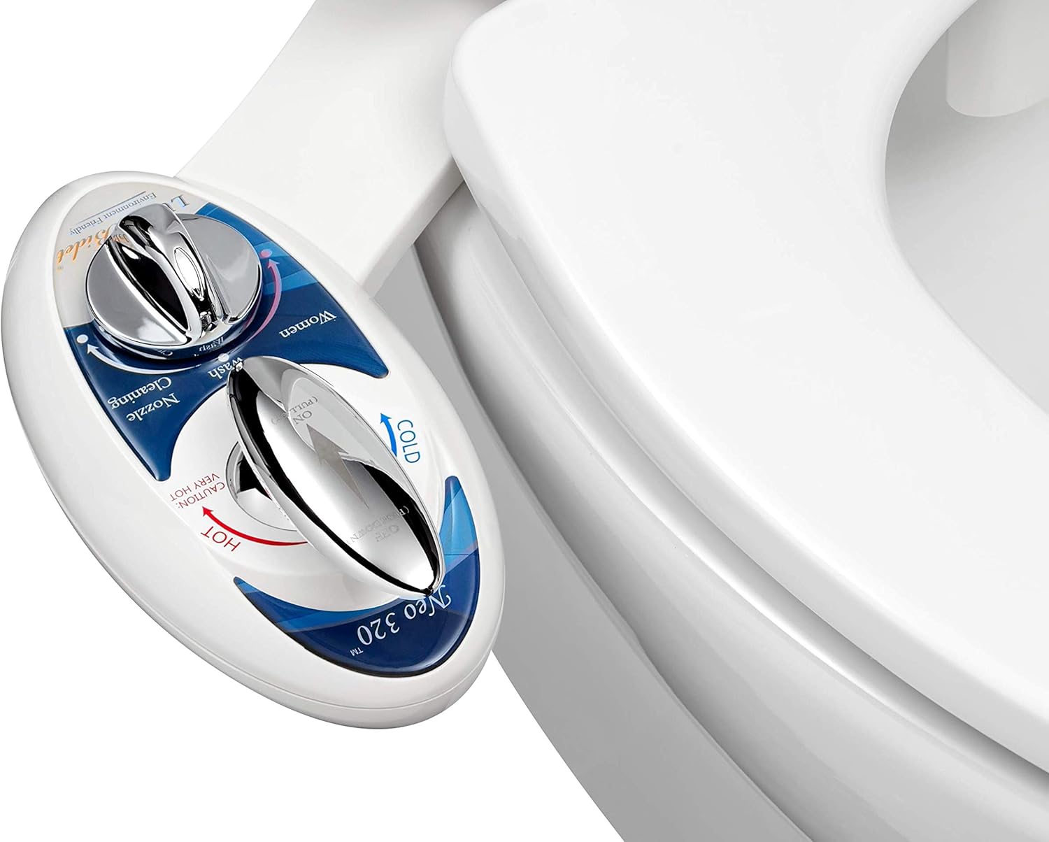 LUXE Bidet Neo 320 - Self Cleaning Dual Nozzle - Hot and Cold Water Non-Electric Mechanical Bidet Toilet Attachment (blue and white) - - 