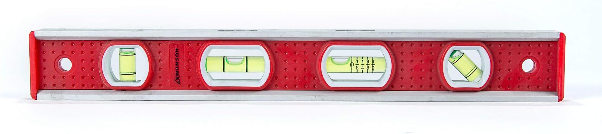 Swanson Tool Co TBL001M 12 inch Aluminum Frame Magnetic Toolbox Level with Pitch Vial, Top Read Views, with 3 Rare Earth Magnets and 4 Bubble Vials for 0°/90°/45° Measurements