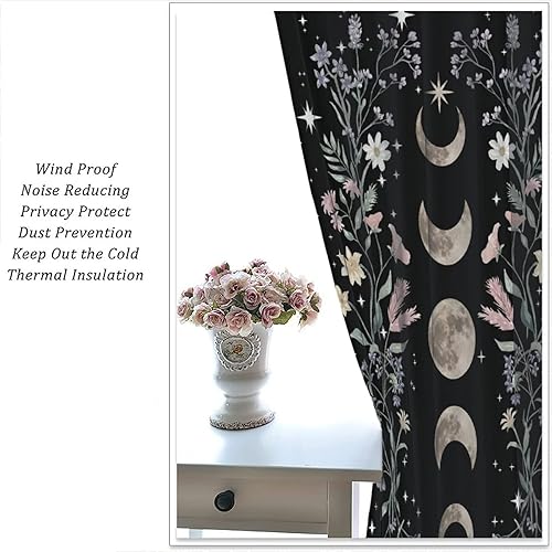 Miniatura 6 de Cortinas florales de luna, flores silvestres, fase iluminada por la luna, jardín, estética, bohemio, primavera, naturaleza, juego de 2 paneles de