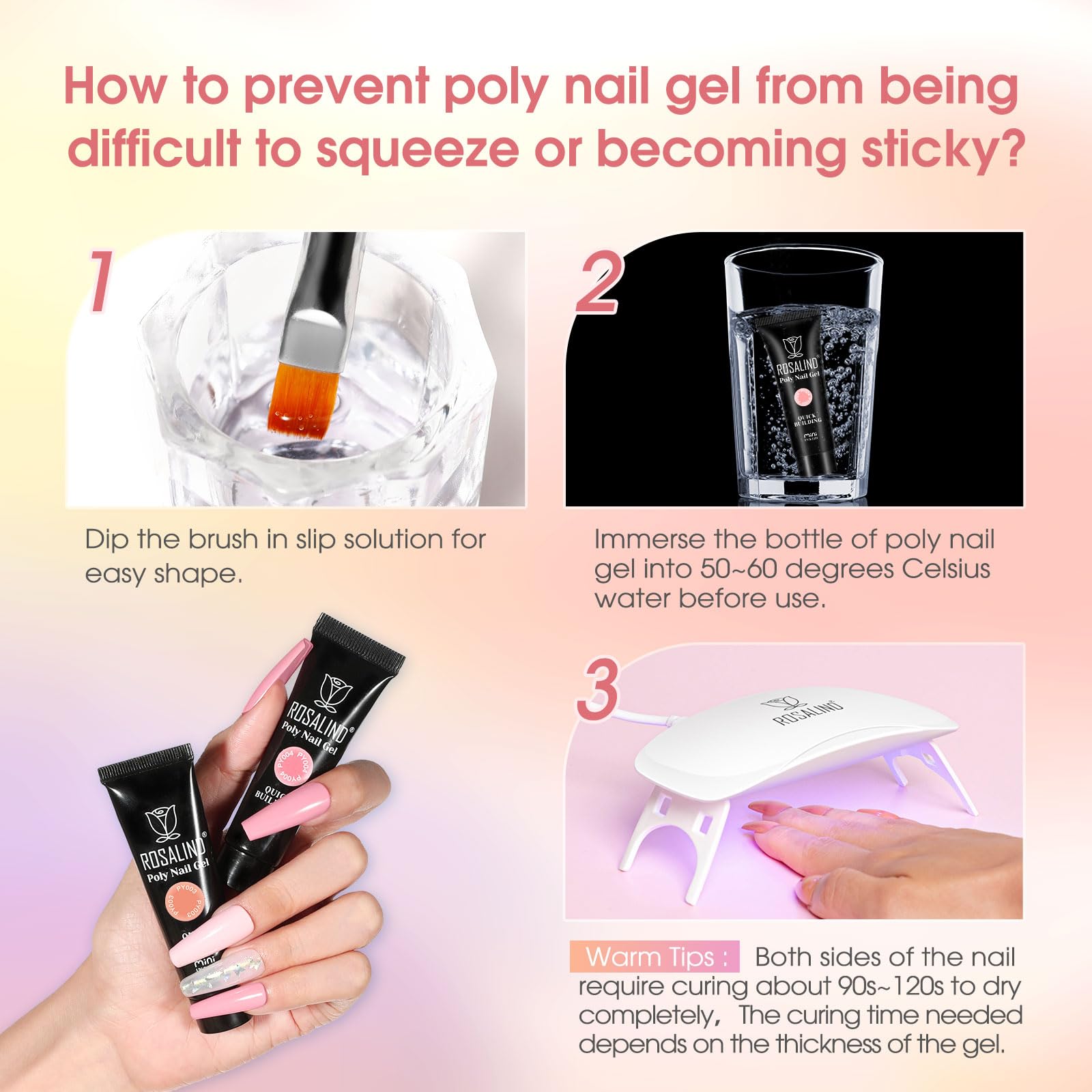 ROSALIND Gel Unghie Ricostruzione Kit Completo, 8pcs 10ml Poligel con Base & Top Coat, Lampada UV e Strumenti, per Fai Da Te a Casa, Professionale Salone, Kit Unghie Gel Nail Art