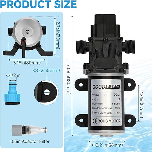 Miniatura 2 de Fancat Kit de bomba de agua de 12 V, 1.6 GPM 65 PSI con interruptor de presión de encendidoapagado automático para calentador de agua a gas RV