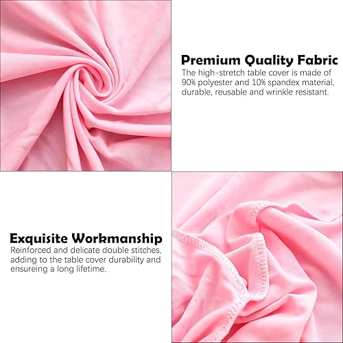 Miniatura 5 de Paquete de 2 fundas de elastano rosa para mesa de cóctel, mantel redondo elástico, mantel ajustado para bodas, fiestas, banquetes, bares, eventos,