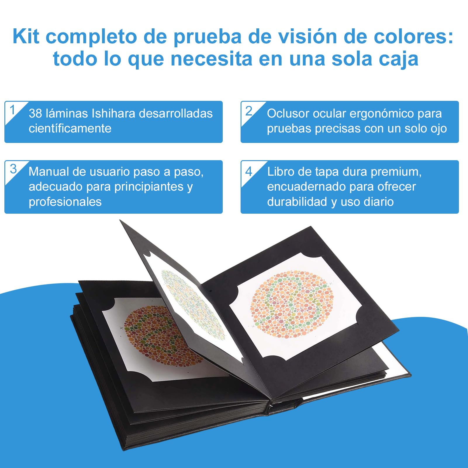 Whychstore Test professionale per daltonismo, libro Ishihara, 38 pezzi, optometria, optometria, test di deficit di colore, Libro di test di optometria con design unico dell'album