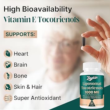 Vitamin E Tocotrienols - Liposomal Tocotrienols Supplement 1000mg, Highly Absorbable Delta Tocotrienol and Gamma Tocotrienol for Bone Health, and Antioxidant Support, 120 Softgels