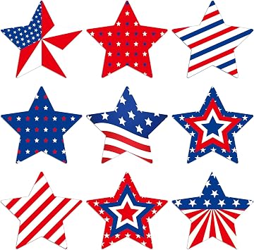 Geyee 108 Pcs Patriotic Star Cutouts 4th of July Paper Star Cutouts Independence Day Stars Accents for Memorial Day DIY Bulletin Board Star Cutouts for Kids Patriotic Theme Party Decor