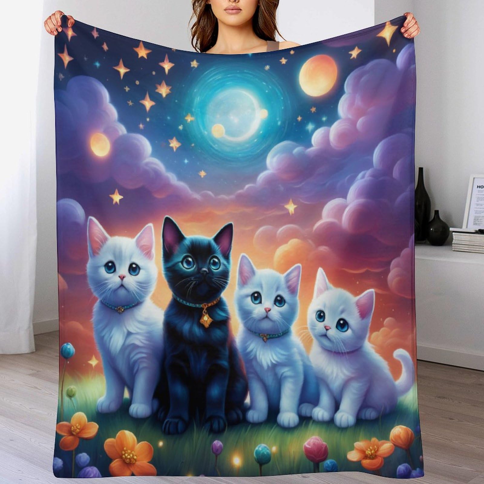 Couverture chat polaire en peluche flannel, le cadeau idéal pour lit et canapé