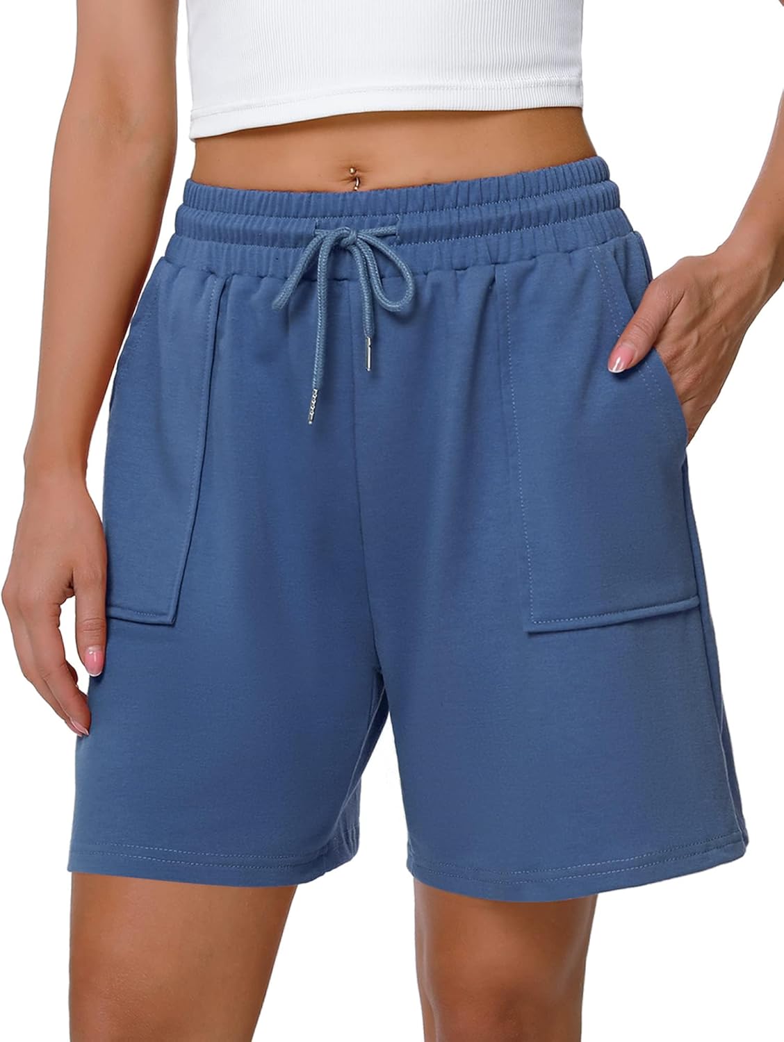 Cowasto Womens Cotton Sweat Shorts Casual Summer Loose Athletic Short Drawstring Waist Lounge Running Shorts with Pockets