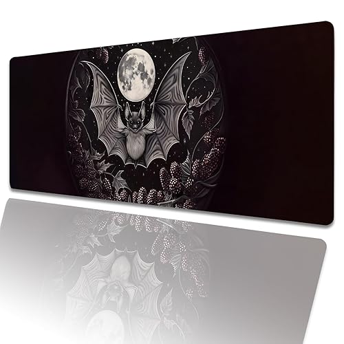 amepay Cute Bat Gaming Mouse Pad 31.5x11.8in,Gothic Moon Large Extended Desk Mat with Non-Slip Rubber Base,Berries Big Mousepad for Laptop Computer PC,for Gamer Office Home Decor,Deskmat Gifts - 31.5x11.8x0.12in - Bat